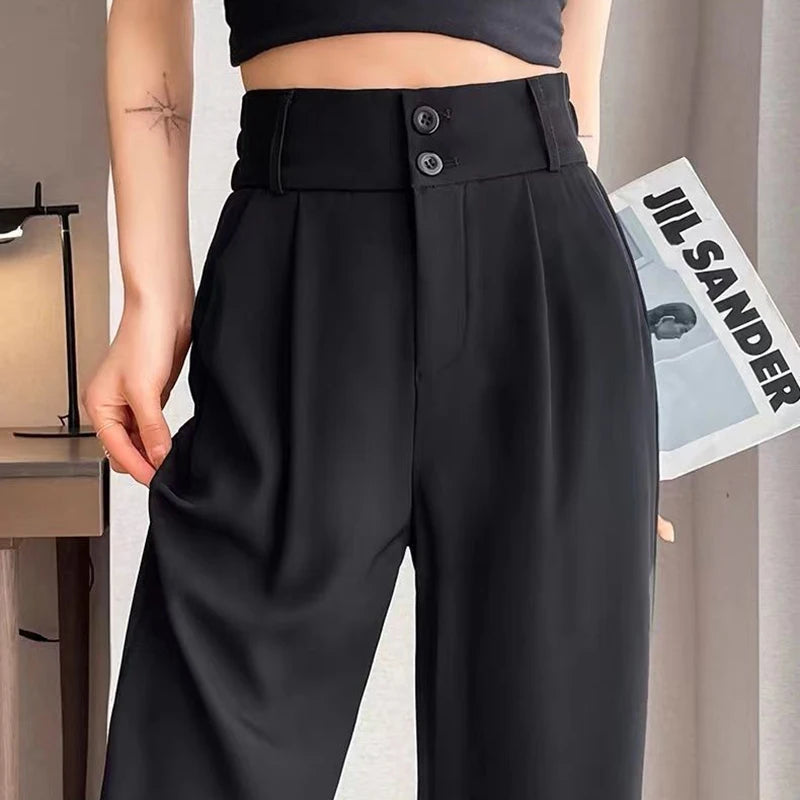 Pantalones finos de cintura alta para mujer, pantalón de traje cómodo