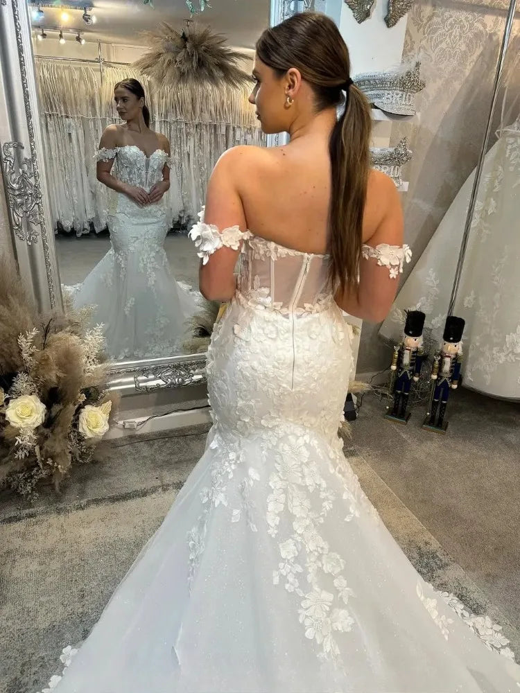 Vestidos de novia estilo sirena bohemios sin espalda, hombros descubiertos