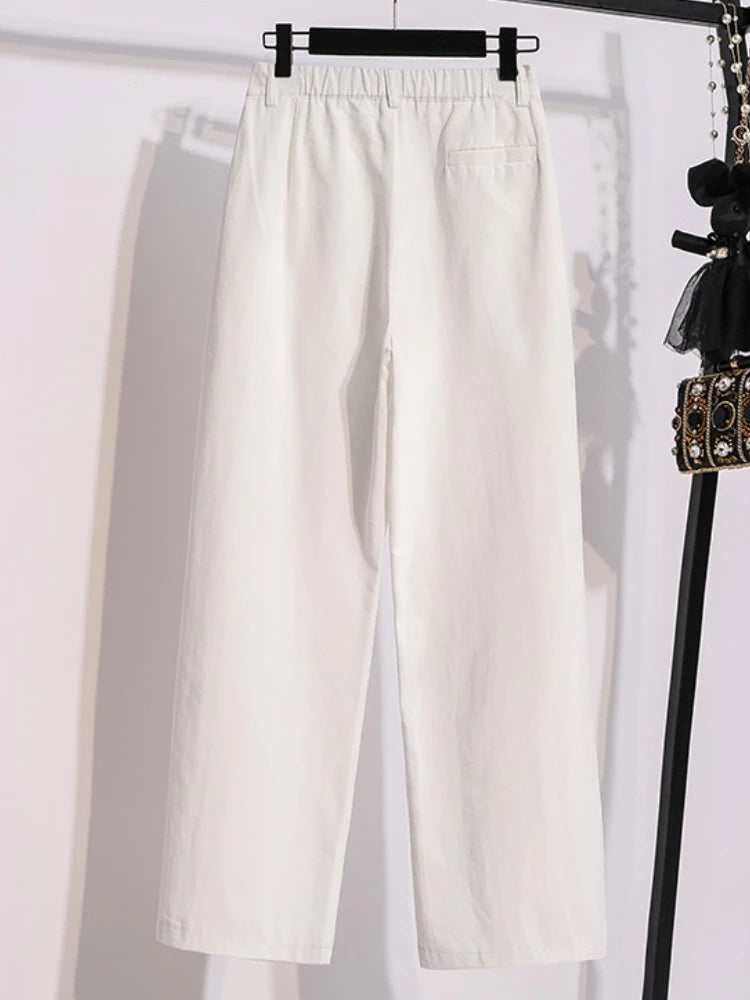 Pantalones largos holgados de cintura alta y pierna recta para mujer