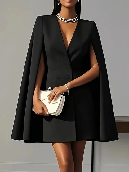 Vestido elegante de oficina para mujer, estilo blazer liso, con doble botonadura