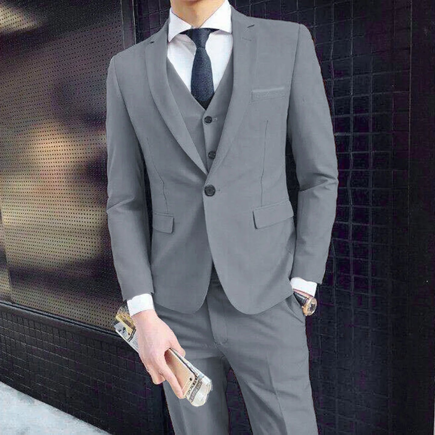 Traje de tres piezas para hombre, estilo formal de negocios, corte entallado