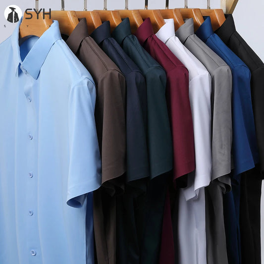 Camisa de manga corta de color liso para hombre, informal