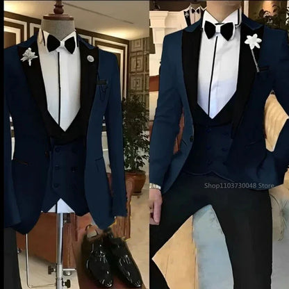 Traje de 3 piezas para hombre, liso, con un botón y solapa de pico
