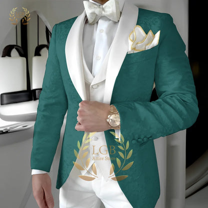 Traje de chaqueta jacquard para hombre, traje de 3 piezas