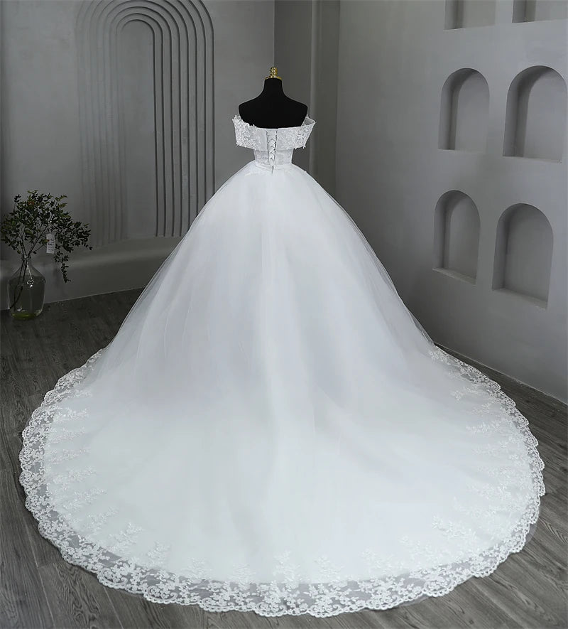 Vestidos de novia blancos de talla grande, vestidos de novia con hombros