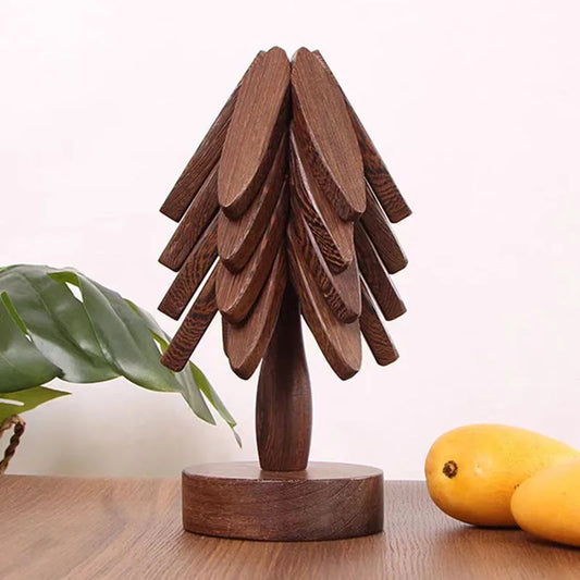 4 salvamanteles de madera con diseño de árbol, decorativos, antiescaldaduras