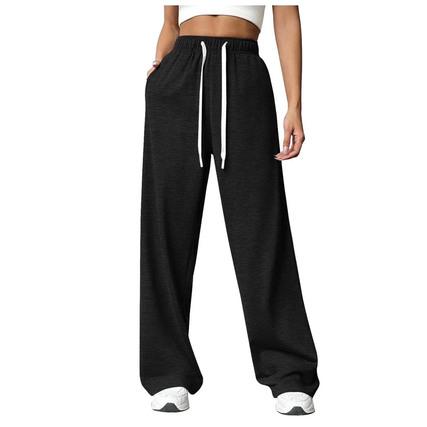 Pantalones deportivos de cintura elástica para mujer, con bolsillos