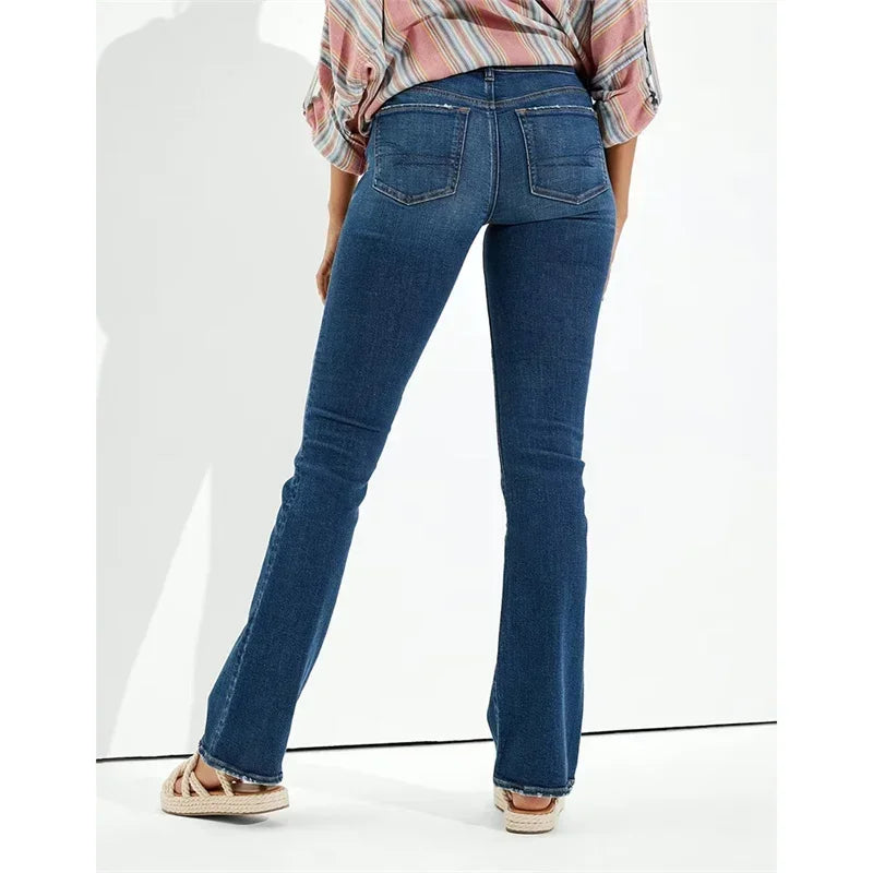 Pantalones vaqueros rectos de cintura alta con realce de cadera para mujer
