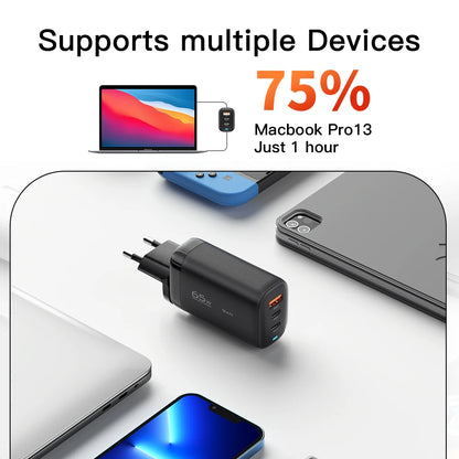 Cargador USB tipo C Essager GaN de 65 W para portátil, carga rápida PPS de 45