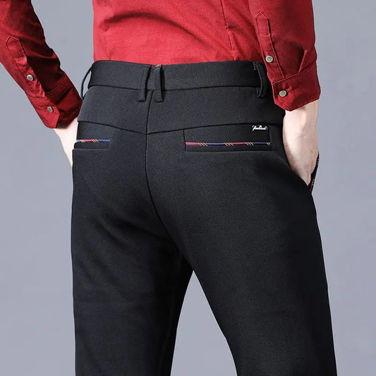 Pantalones de vestir de moda para hombre, negros, rectos, informales