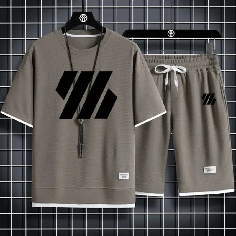 Conjunto deportivo de moda para hombre, chándal de manga corta