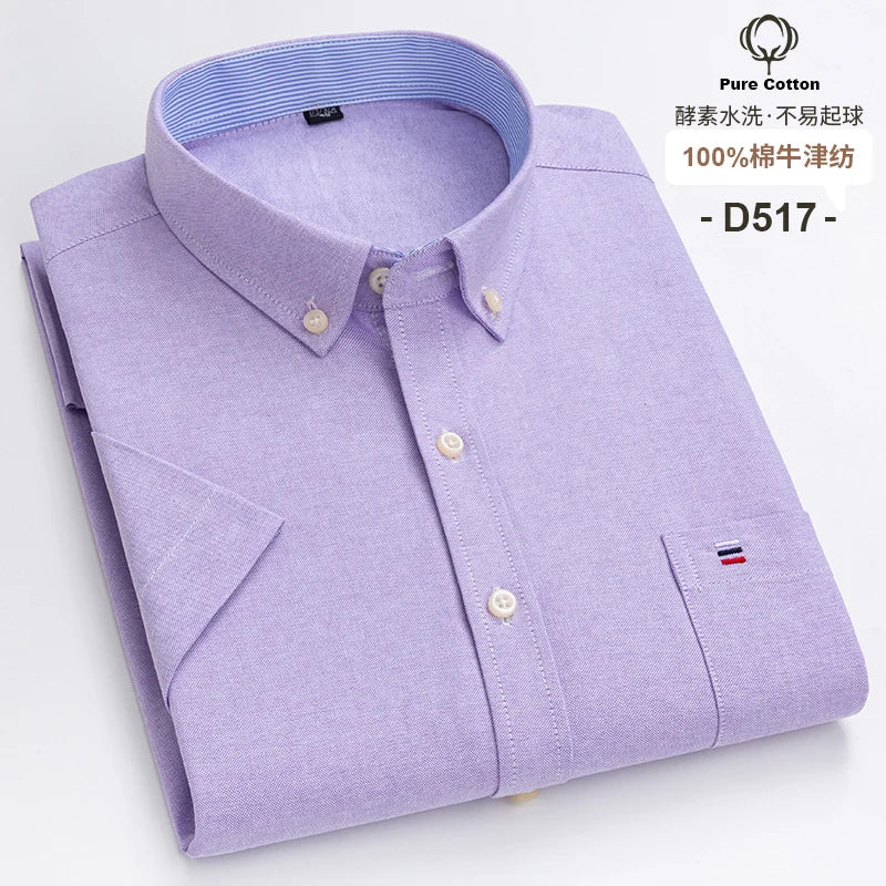 Camisa formal de manga corta para hombre, 100 % algodón Oxford