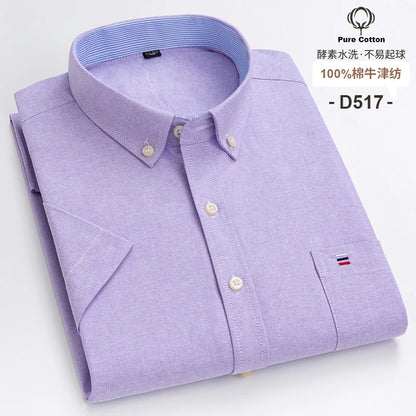 Camisa formal de manga corta para hombre, 100 % algodón Oxford