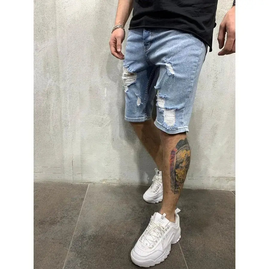 Pantalones cortos vaqueros negros de pierna ancha para hombre
