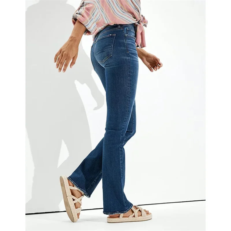 Pantalones vaqueros rectos de cintura alta con realce de cadera para mujer