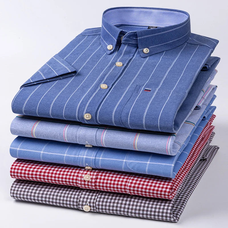 Camisa formal de manga corta para hombre, 100 % algodón Oxford