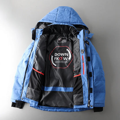 Chaqueta de plumón de pato blanca con capucha para hombre