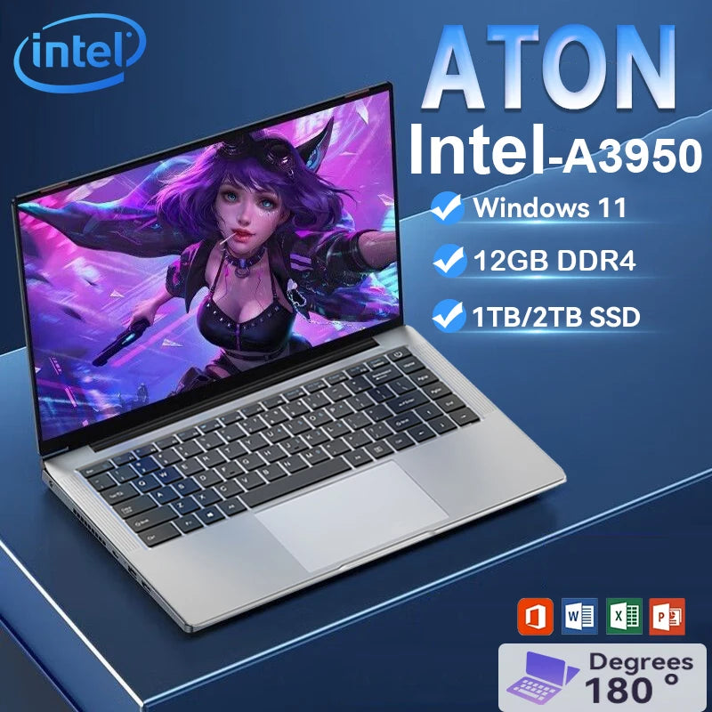 Computadora portátil ultradelgada Intel Atom A3950 de 14,1 pulgadas