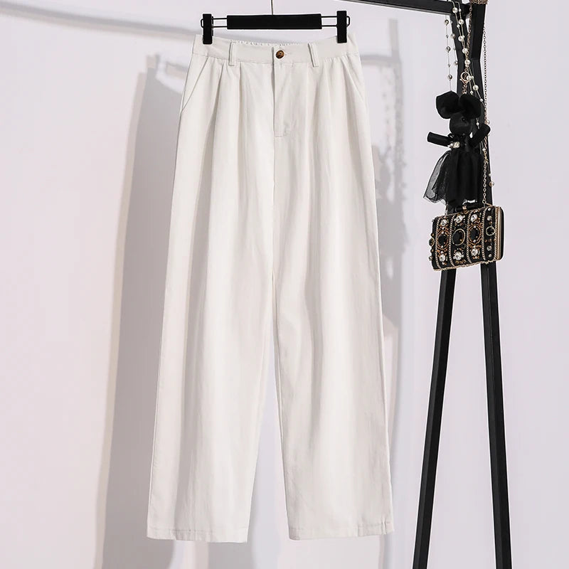Pantalones largos holgados de cintura alta y pierna recta para mujer