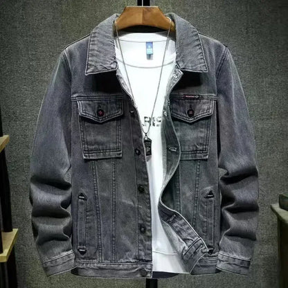 Abrigo vaquero para hombre, chaqueta vaquera gris