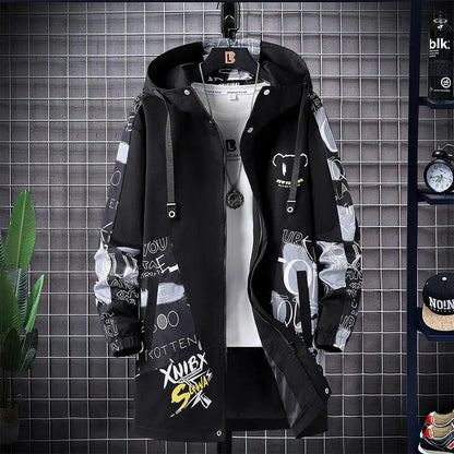 Gabardina de moda para hombre, abrigo largo para primavera y otoño, holgado