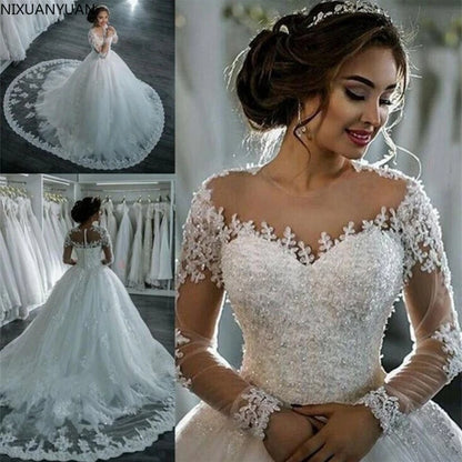 Vestidos elegantes para mujer, vestido de novia de manga larga