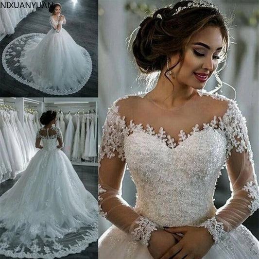 Vestidos elegantes para mujer, vestido de novia de manga larga