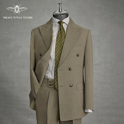 Traje de dos piezas cruzado caqui moderno para hombre