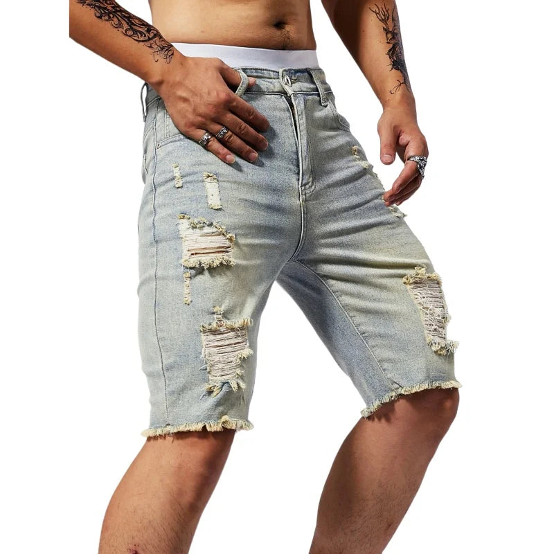 Pantalones vaqueros rotos de verano para hombre, pantalones cortos
