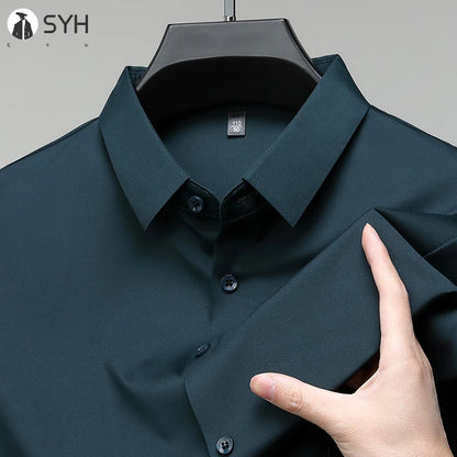 Camisa de manga corta de color liso para hombre, informal
