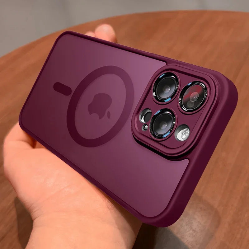 Funda magnética de lujo translúcida mate a prueba de golpes para iPhone 16, 15