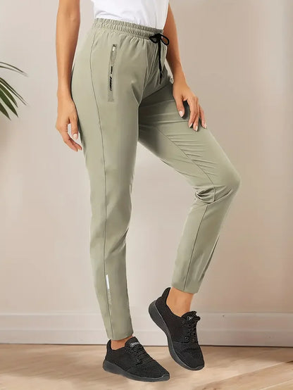 Pantalones casuales de fibra de hielo sedosa de alta elasticidad para mujer