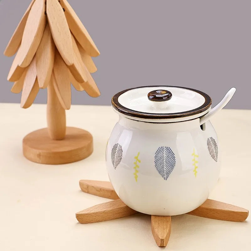 4 salvamanteles de madera con diseño de árbol, decorativos, antiescaldaduras