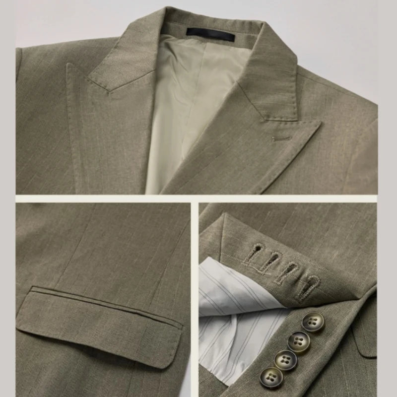 Traje de dos piezas cruzado caqui moderno para hombre