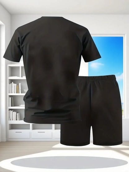Conjunto de camiseta y pantalones cortos casuales de dos piezas para hombre
