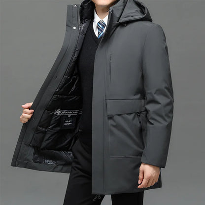 Parka gruesa de invierno con capucha grande y cuello cálido para hombre