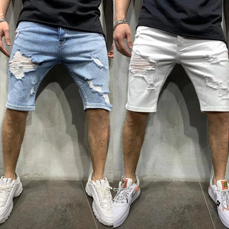 Pantalones cortos vaqueros negros de pierna ancha para hombre