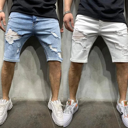 Pantalones cortos vaqueros negros de pierna ancha para hombre