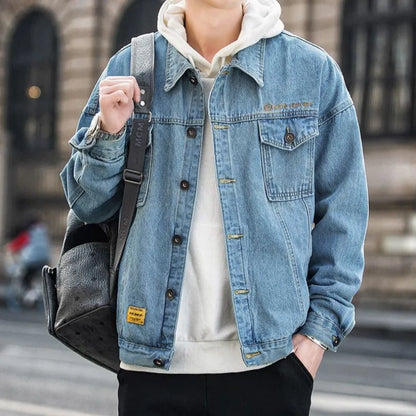 Chaqueta vaquera de carga para hombre, otoño, con bordado