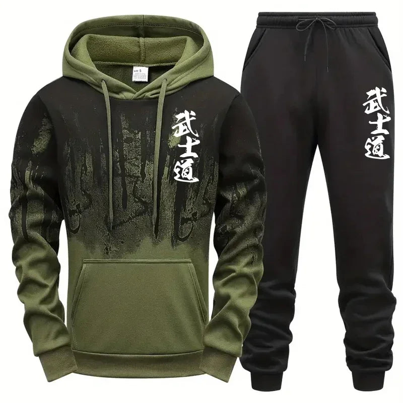 Conjunto deportivo de 2 piezas para hombre, sudadera con estampado