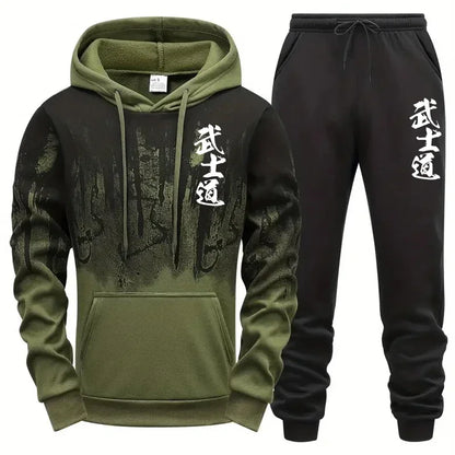 Conjunto deportivo de 2 piezas para hombre, sudadera con estampado