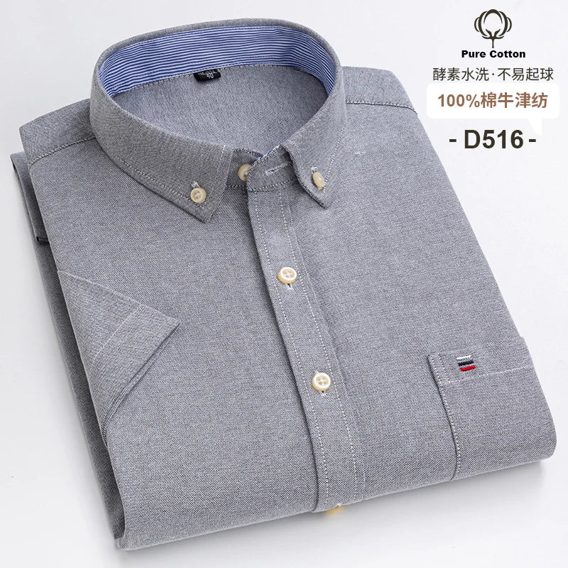 Camisa formal de manga corta para hombre, 100 % algodón Oxford