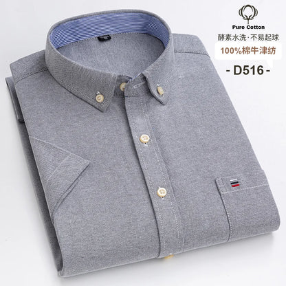 Camisa formal de manga corta para hombre, 100 % algodón Oxford