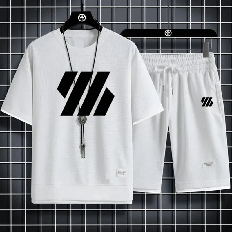 Conjunto deportivo de moda para hombre, chándal de manga corta