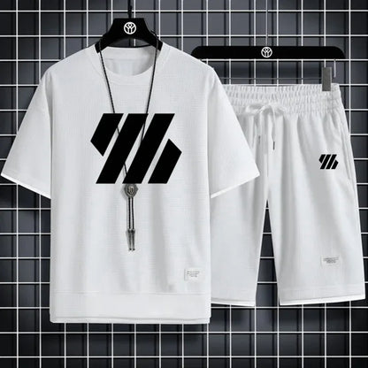 Conjunto deportivo de moda para hombre, chándal de manga corta