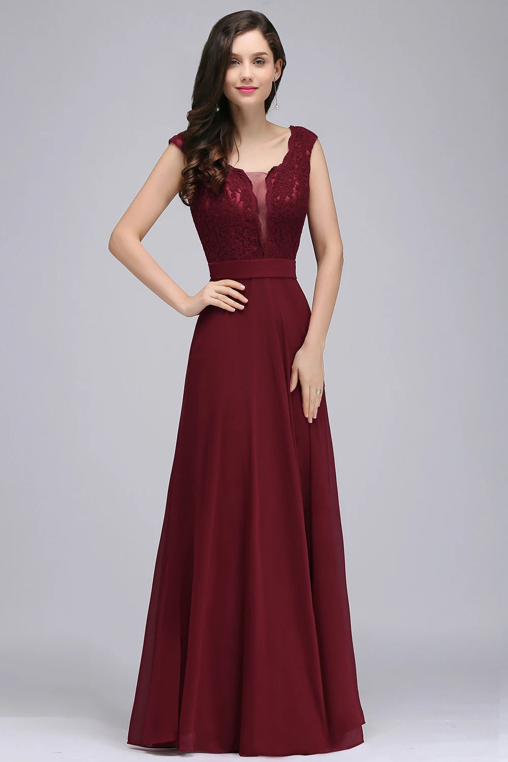 Elegantes vestidos de noche largos color burdeos para mujer, sexys