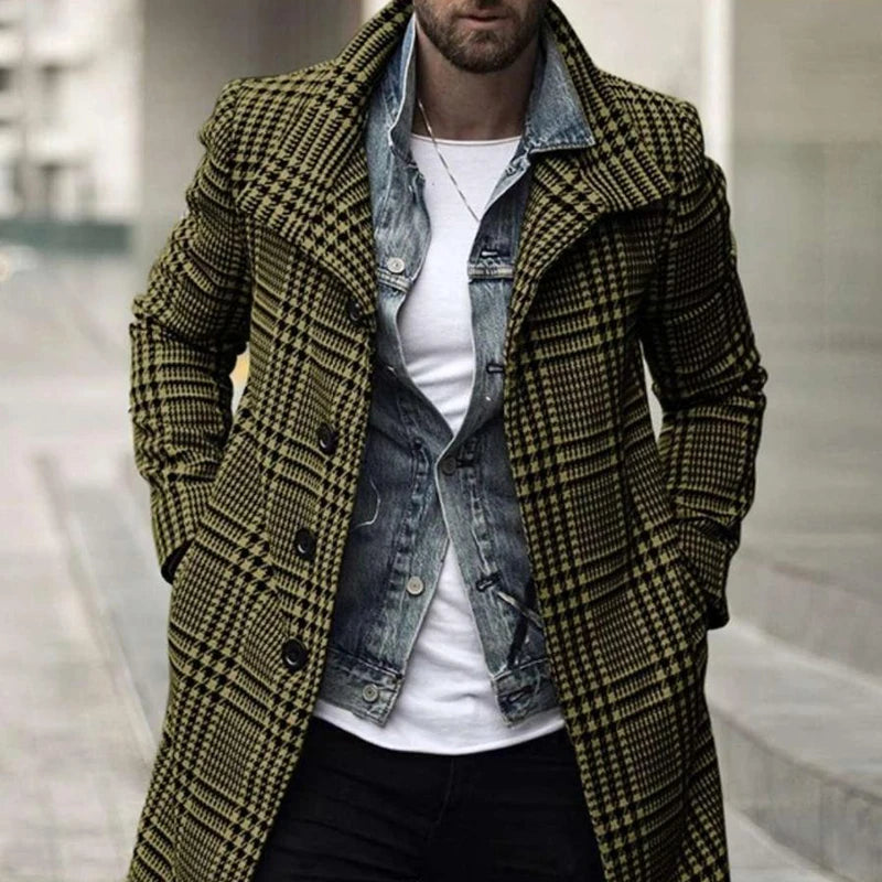 Abrigo de solapa a cuadros para hombre, holgado, cómodo, retro, a la moda