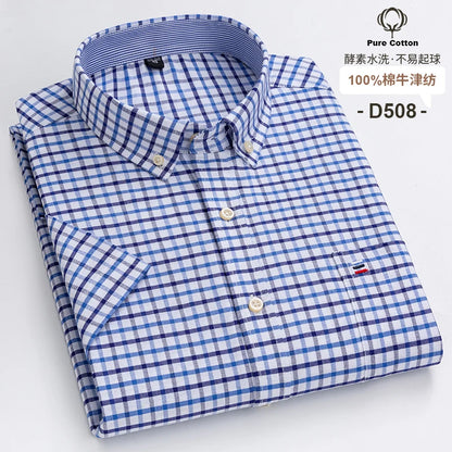 Camisa formal de manga corta para hombre, 100 % algodón Oxford
