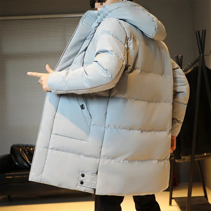 Parkas con capucha cortavientos para hombre, chaqueta larga acolchada