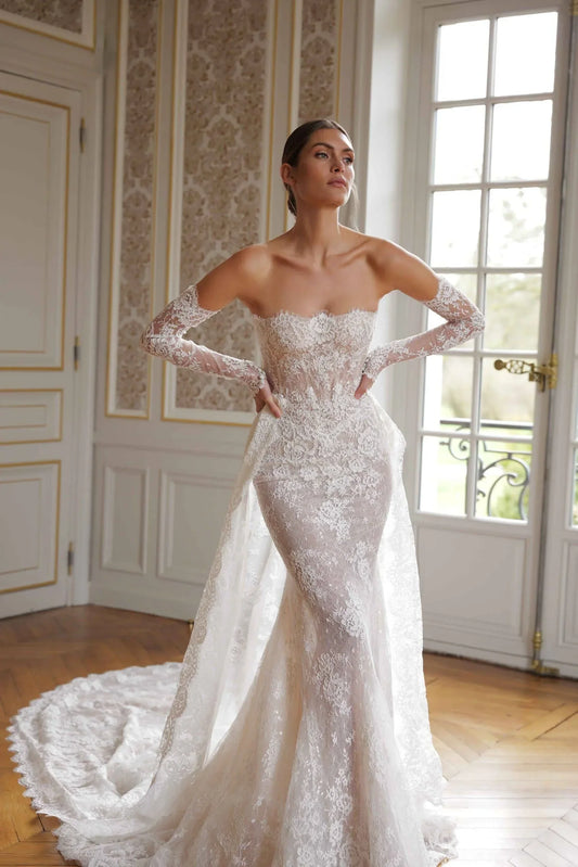 Vestido de novia de sirena con encaje personalizado, impresionante